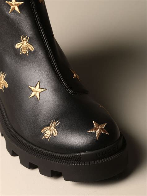 black boots with bees from gucci|Gucci platform boots.